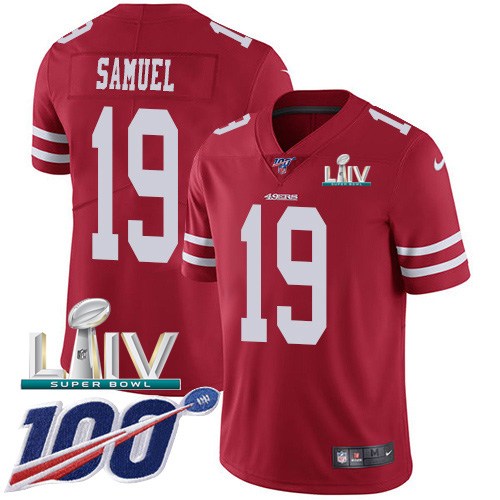 San Francisco 49ers Nike #19 Deebo Samuel Red Super Bowl LIV 2020 Team Color Youth Stitched NFL 100th Season Vapor Limited Jersey->san francisco 49ers->NFL Jersey